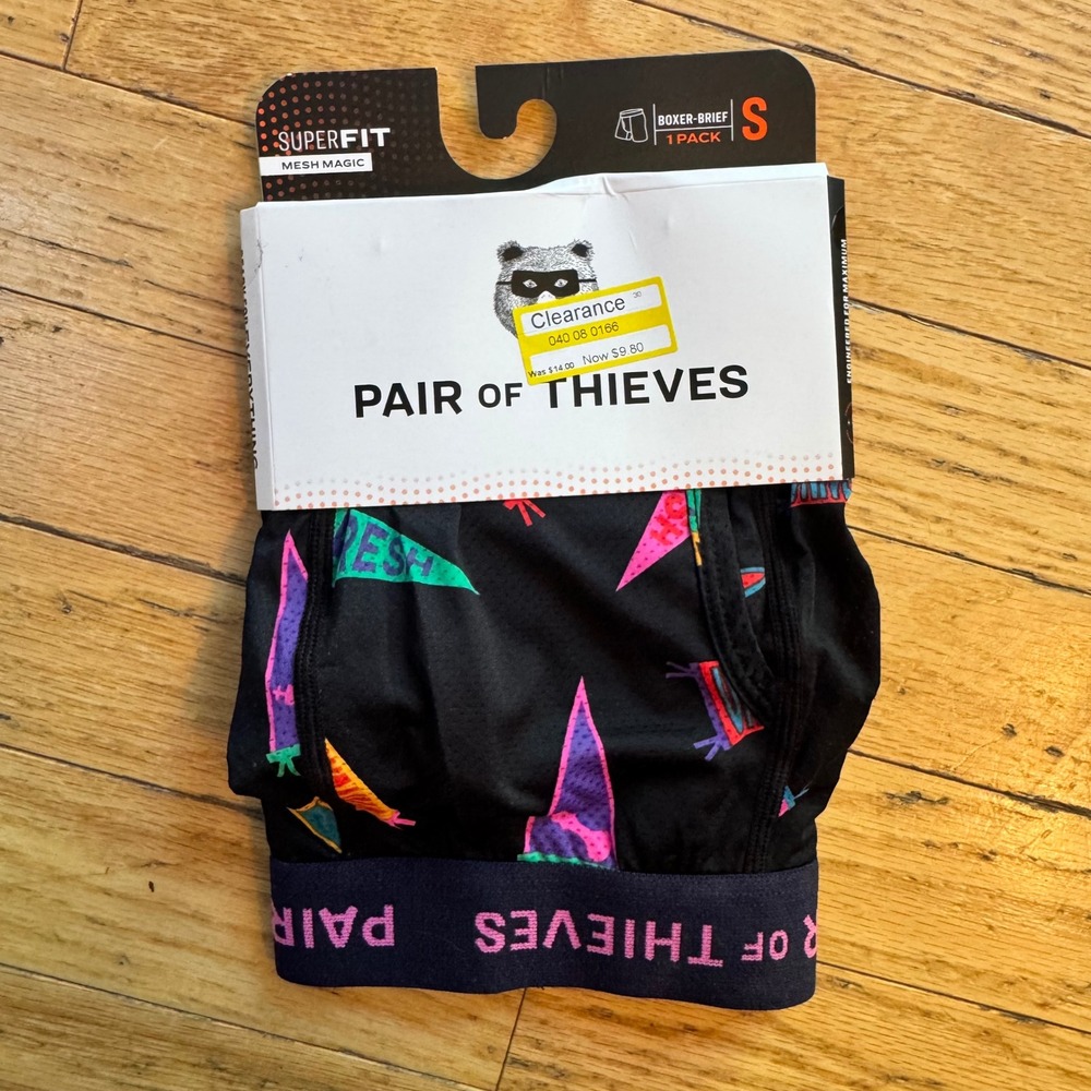Pair of Thieves SuperFit Boxer Briefs Mens Small Black Fresh Pennant Print NEW